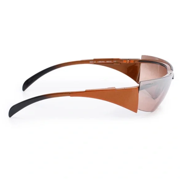Chanel Vintage Authentic 6001-Z Brown Rimless Shield Sunglasses